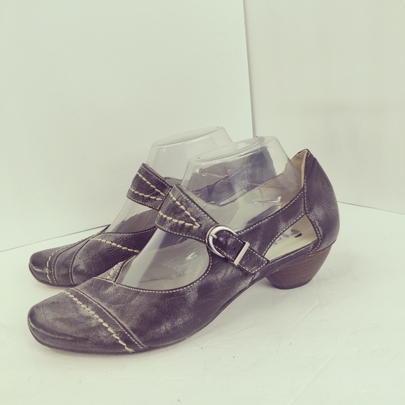 Fidji Mary Jane Low Heel Pump Charcoal Gray Leather Sz 39 - Picture 5 of 15